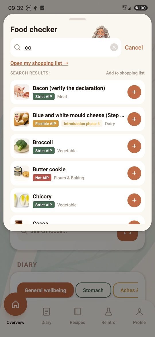 Matkollen — food checker screen