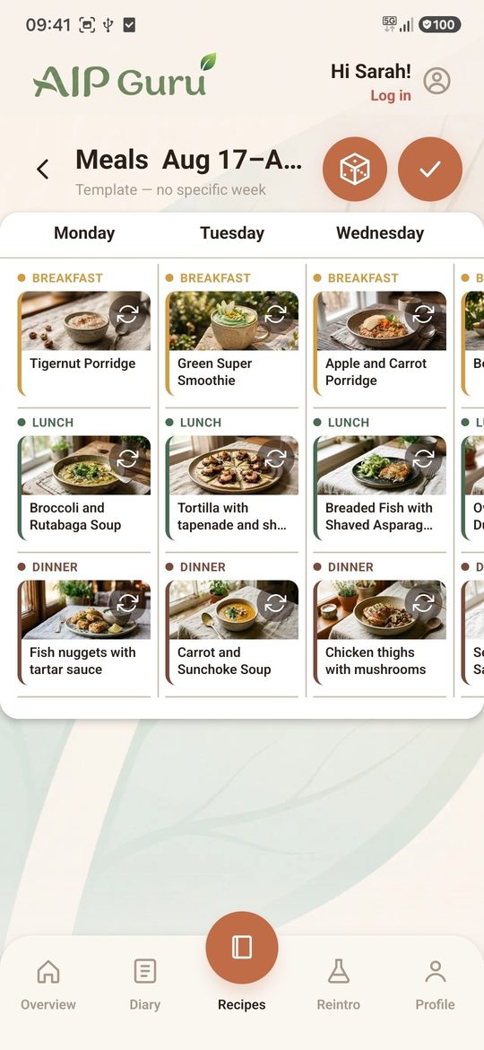Weekly mealplan screen